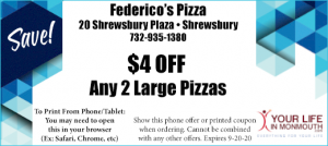 Shrewsbury Pizza coupon at Federicos Pizza